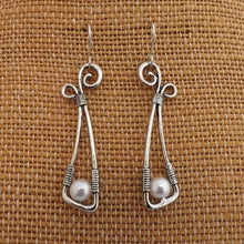 Load image into Gallery viewer, Faux Pearl & Silver Tone Drop Earrings (Purple or Silver)