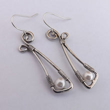 Load image into Gallery viewer, Faux Pearl & Silver Tone Drop Earrings (Purple or Silver)