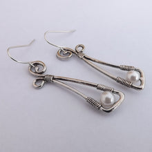 Load image into Gallery viewer, Faux Pearl & Silver Tone Drop Earrings (Purple or Silver)