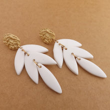Load image into Gallery viewer, White Polymer & Gold Tone Leaf Stud Drop Earrings