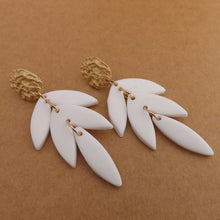 Load image into Gallery viewer, White Polymer & Gold Tone Leaf Stud Drop Earrings