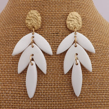 Load image into Gallery viewer, White Polymer & Gold Tone Leaf Stud Drop Earrings