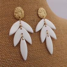 Load image into Gallery viewer, White Polymer & Gold Tone Leaf Stud Drop Earrings