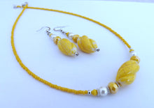 Load image into Gallery viewer, Yellow & Milky White Handmade Lamp work Glass Bead Necklace & Earrings Set