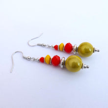 Load image into Gallery viewer, Yellow, Orange & Silver Handmade Miracle Bead Earrings
