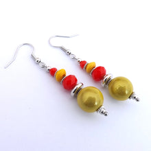 Load image into Gallery viewer, Yellow, Orange & Silver Handmade Miracle Bead Earrings