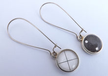 Load image into Gallery viewer, Black & White Double Sided Dome Earrings on Long Kidney Hooks