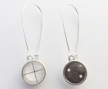 Load image into Gallery viewer, Black & White Double Sided Dome Earrings on Long Kidney Hooks
