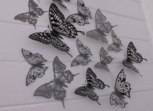 Load image into Gallery viewer, 12x Black/Grey Filigree Style Butterfly 3D Wall Decals
