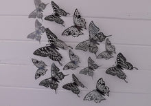 Load image into Gallery viewer, 12x Black/Grey Filigree Style Butterfly 3D Wall Decals