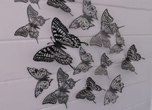 Load image into Gallery viewer, 12x Black/Grey Filigree Style Butterfly 3D Wall Decals