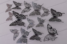 Load image into Gallery viewer, 12x Black/Grey Filigree Style Butterfly 3D Wall Decals