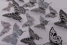 Load image into Gallery viewer, 12x Black/Grey Filigree Style Butterfly 3D Wall Decals