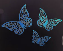 Load image into Gallery viewer, 12x Blue Gold Sheen Butterfly 3D Wall Decals