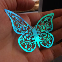 Load image into Gallery viewer, 12x Blue Gold Sheen Butterfly 3D Wall Decals