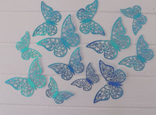Load image into Gallery viewer, 12x Blue Gold Sheen Butterfly 3D Wall Decals