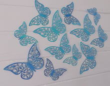 Load image into Gallery viewer, 12x Blue Gold Sheen Butterfly 3D Wall Decals