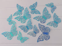 Load image into Gallery viewer, 12x Blue Gold Sheen Butterfly 3D Wall Decals