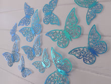 Load image into Gallery viewer, 12x Blue Gold Sheen Butterfly 3D Wall Decals