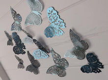 Load image into Gallery viewer, 12x Blue Mirror Like Filigree Style Butterfly 3D Wall Decals