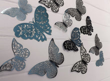 Load image into Gallery viewer, 12x Blue Mirror Like Filigree Style Butterfly 3D Wall Decals