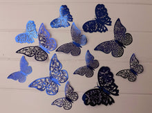 Load image into Gallery viewer, 12x Dark Blue Mirror Like Filigree Style Butterfly 3D Wall Decals