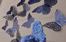 Load image into Gallery viewer, 12x Dark Blue Mirror Like Filigree Style Butterfly 3D Wall Decals