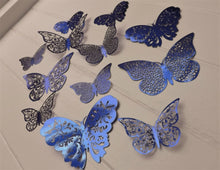 Load image into Gallery viewer, 12x Dark Blue Mirror Like Filigree Style Butterfly 3D Wall Decals