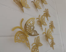 Load image into Gallery viewer, 12x Gold Hollow Metallic Effect 3D Butterfly Wall Decals