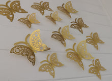 Load image into Gallery viewer, 12x Gold Hollow Metallic Effect 3D Butterfly Wall Decals