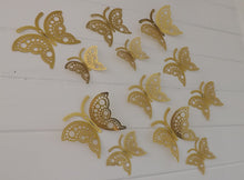 Load image into Gallery viewer, 12x Gold Hollow Metallic Effect 3D Butterfly Wall Decals