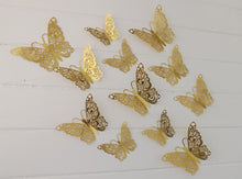 Load image into Gallery viewer, 12x Gold Hollow Metallic Effect 3D Butterfly Wall Decals