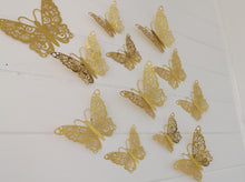 Load image into Gallery viewer, 12x Gold Hollow Metallic Effect 3D Butterfly Wall Decals