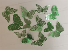 Load image into Gallery viewer, 12x Dark Green Mirror Like Filigree Style Butterfly 3D Wall Decals