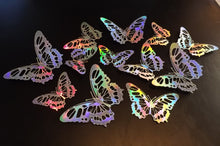 Load image into Gallery viewer, 12x Hologram Effect Filigree Style Butterfly 3D Wall Decals