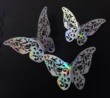 Load image into Gallery viewer, 12x 3D Holographic Filigree Butterfly Wall Decals