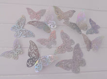 Load image into Gallery viewer, 12x 3D Holographic Filigree Butterfly Wall Decals