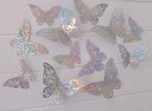 Load image into Gallery viewer, 12x 3D Holographic Filigree Butterfly Wall Decals