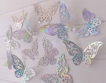 Load image into Gallery viewer, 12x 3D Holographic Filigree Butterfly Wall Decals