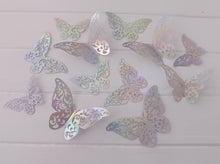Load image into Gallery viewer, 12x 3D Holographic Filigree Butterfly Wall Decals