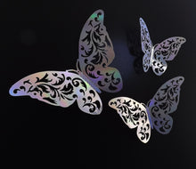 Load image into Gallery viewer, 12x 3D Holographic Filigree Butterfly Wall Decals