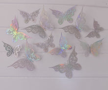 Load image into Gallery viewer, 12x Holographic Floral Filigree Butterfly Wall Decals