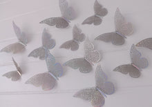 Load image into Gallery viewer, 12x Metallic Effect Cutout Filigree Style Butterfly 3D Wall Decals