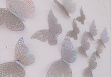 Load image into Gallery viewer, 12x Metallic Effect Cutout Filigree Style Butterfly 3D Wall Decals