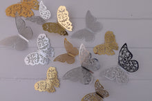 Load image into Gallery viewer, 12x Metallic Effect Rose Gold & Silver Butterfly 3D Wall Decals