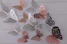 Load image into Gallery viewer, 12x Metallic Effect Rose Gold & Silver Butterfly 3D Wall Decals