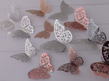 Load image into Gallery viewer, 12x Metallic Effect Rose Gold & Silver Butterfly 3D Wall Decals