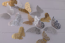 Load image into Gallery viewer, 12x Metallic Effect Rose Gold & Silver Butterfly 3D Wall Decals