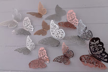 Load image into Gallery viewer, 12x Metallic Effect Rose Gold & Silver Butterfly 3D Wall Decals