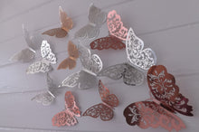 Load image into Gallery viewer, 12x Metallic Effect Rose Gold & Silver Butterfly 3D Wall Decals
